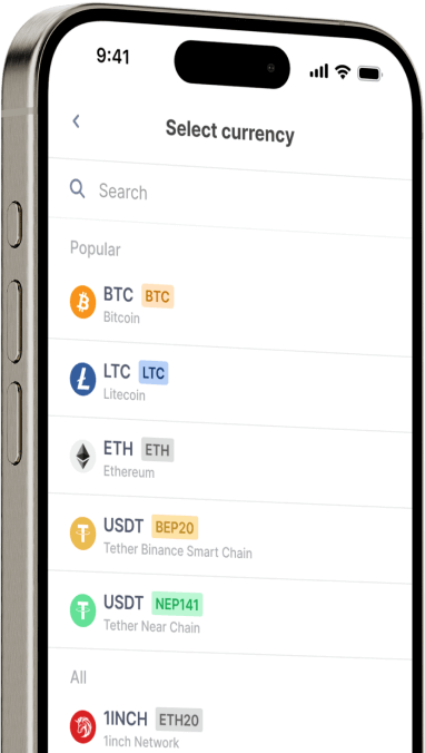 Select currency menu